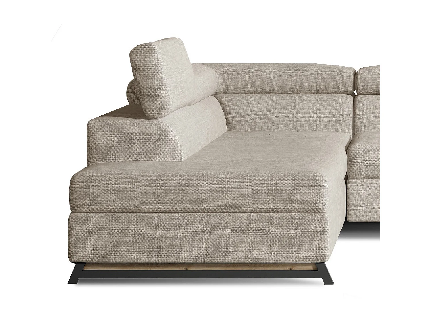 Converteerbare hoekbank links in lichtbeige stof met verstelbare hoofdsteunen Nikos 265 cm