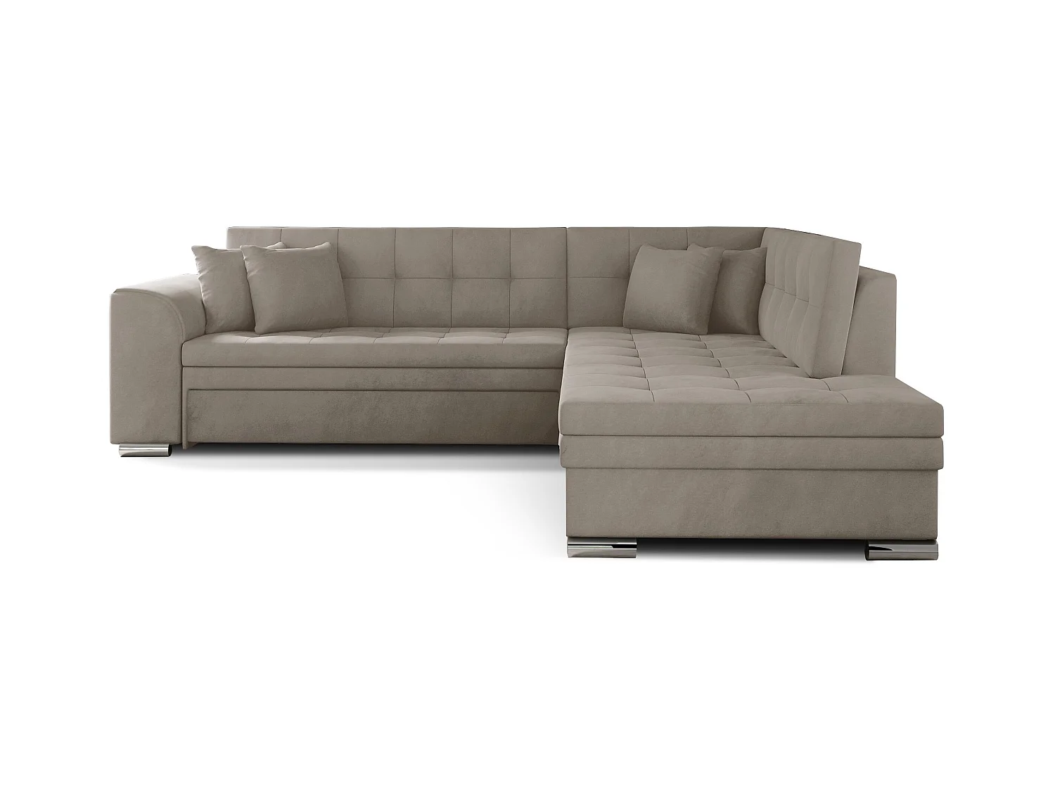 Canapé convertible angle droit velours beige clair et chromé Pika 260cm