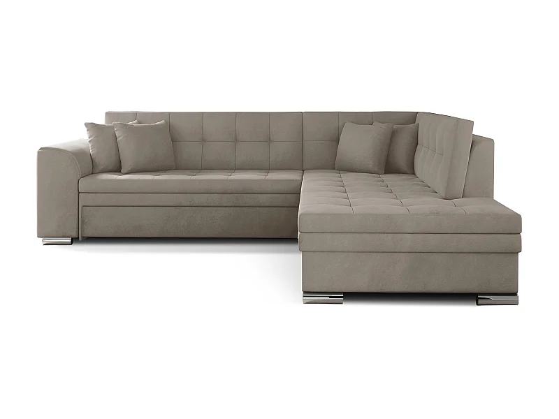 Canapé convertible angle droit velours beige clair et chromé Pika 260cm