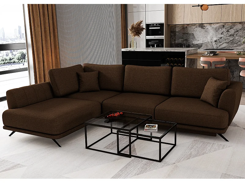 Canapé convertible angle gauche tissu marron Savary 280cm