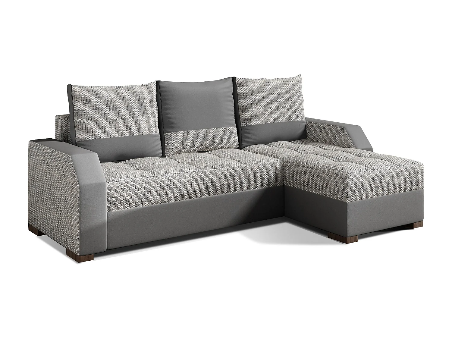 Canapé convertible angle réversible design tissu gris clair chiné et simili cuir gris Zarky 250cm