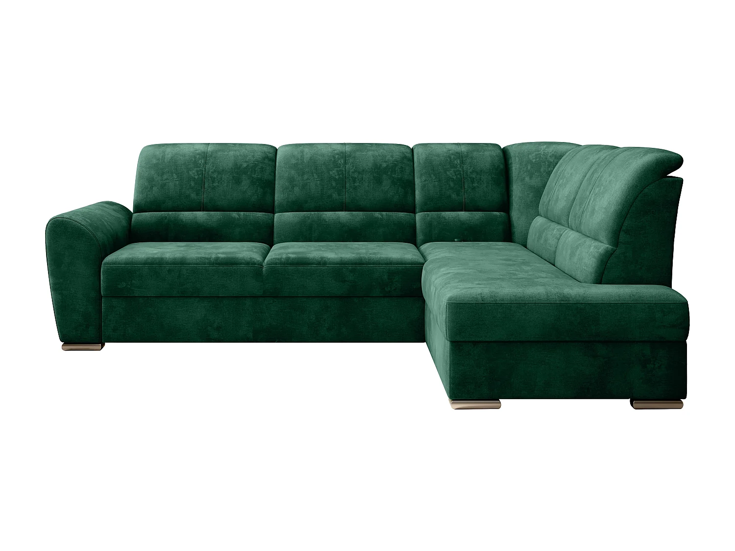 Converteerbare hoekbank rechts in zachtgroene stof en chroomstalen poten Zabor 270 cm