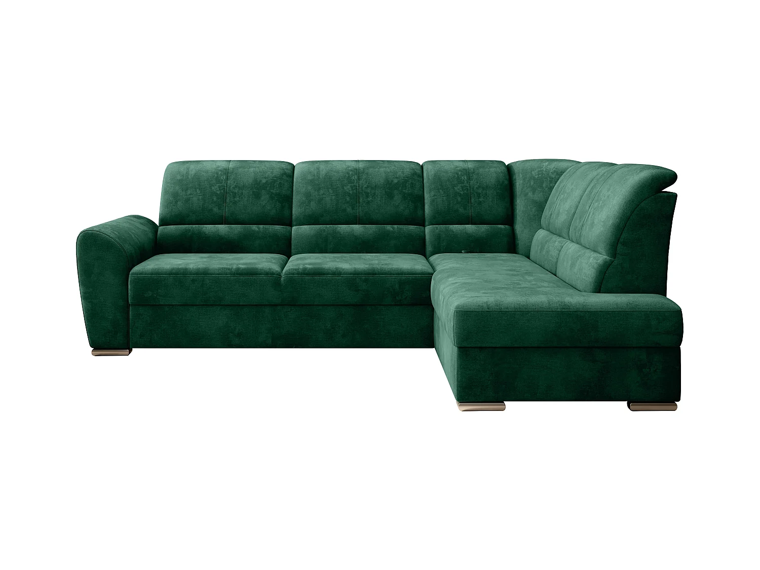 Canapé angle droit convertible tissu doux vert et pieds acier chromé Zabor 270cm