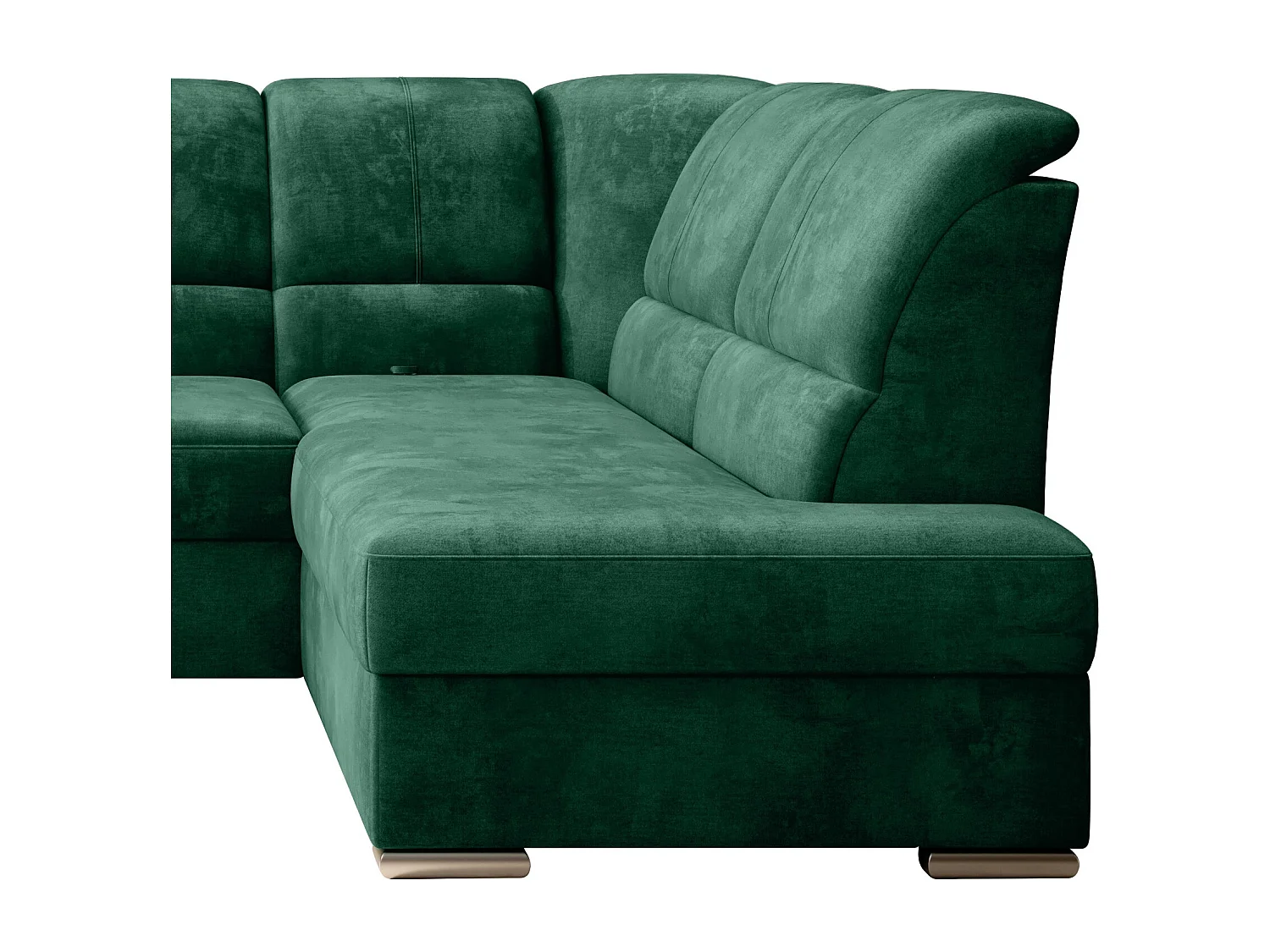 Converteerbare hoekbank rechts in zachtgroene stof en chroomstalen poten Zabor 270 cm