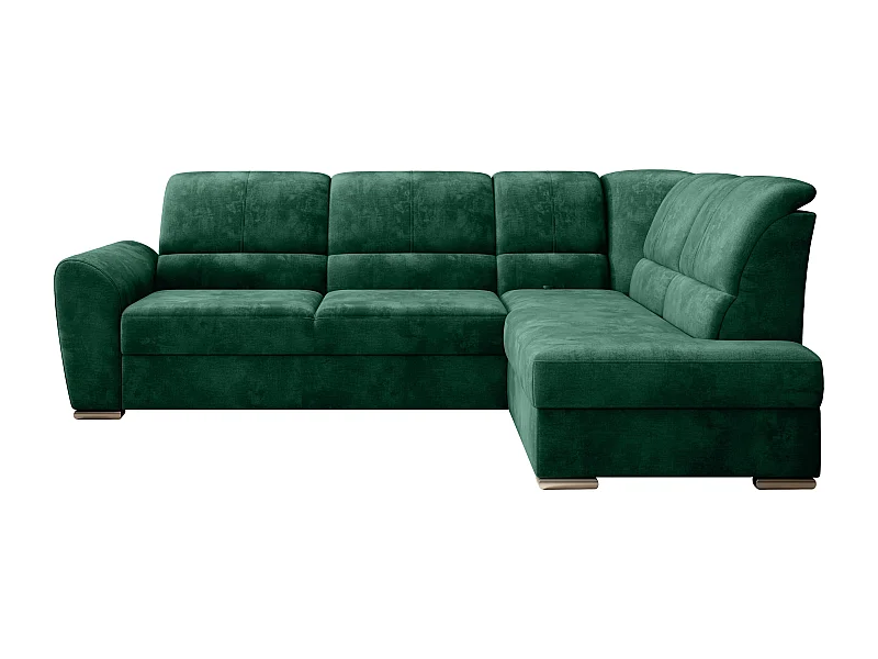 Canapé angle droit convertible tissu doux vert et pieds acier chromé Zabor 270cm