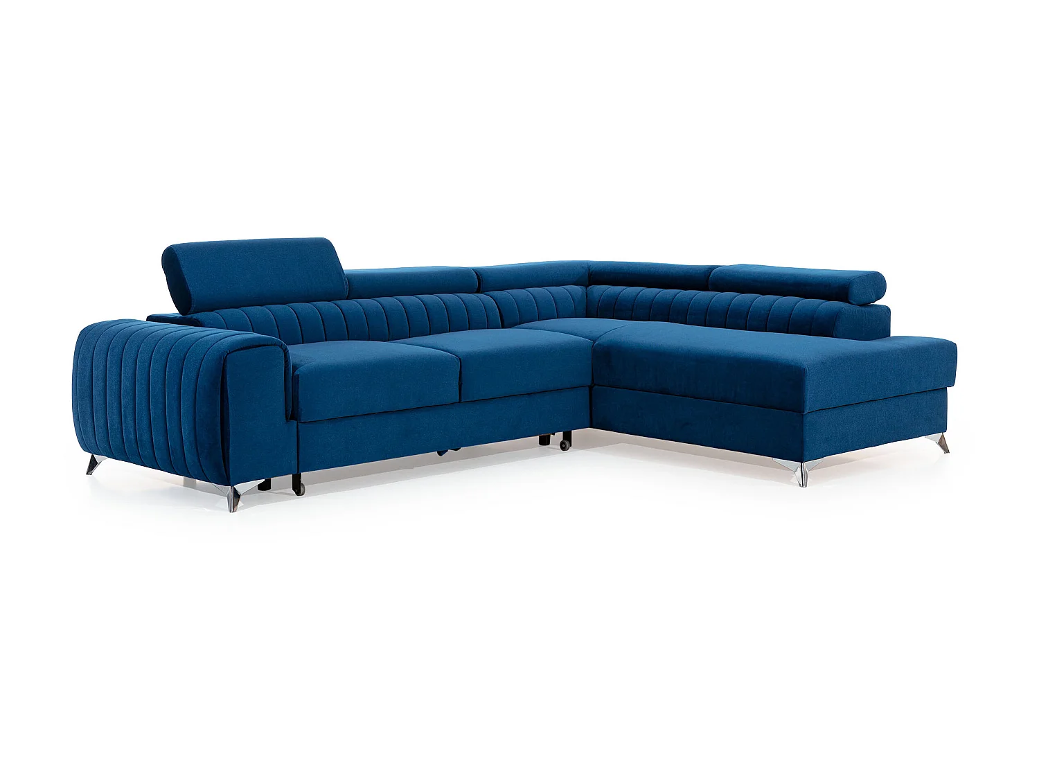 Canapé angle gauche convertible avec appuis-tête réglables velours beige clair Lozan 275cm