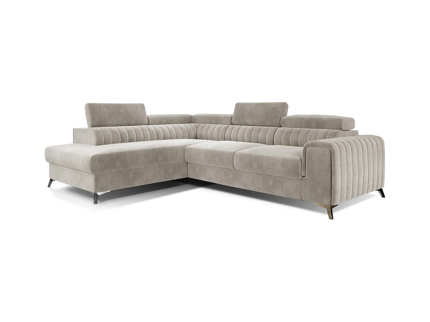 Canapé angle gauche convertible avec appuis-tête réglables velours beige clair Lozan 275cm