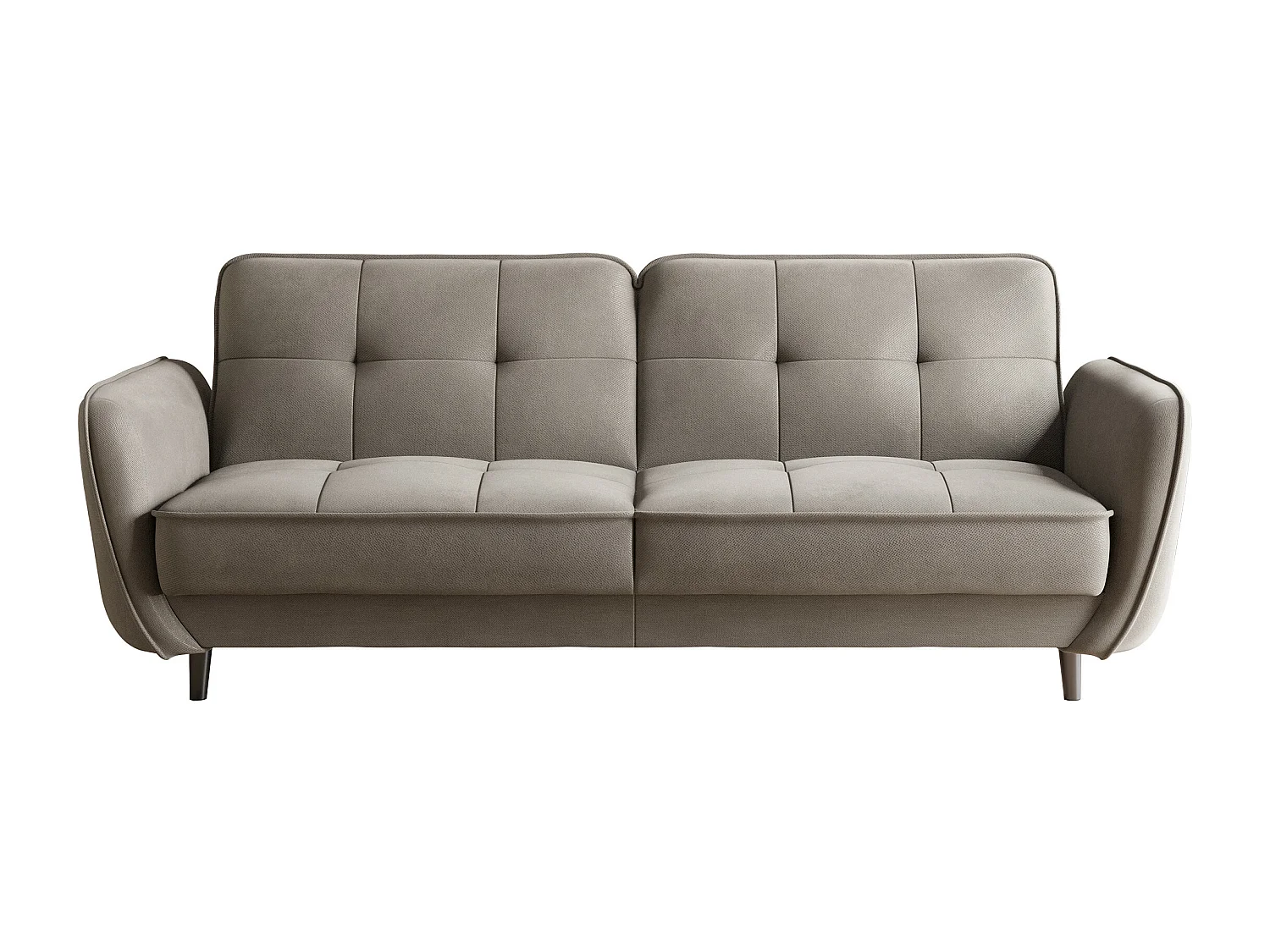 3-zits slaapbank in beige fluweel en zwarte houten poten Bizza 220 cm