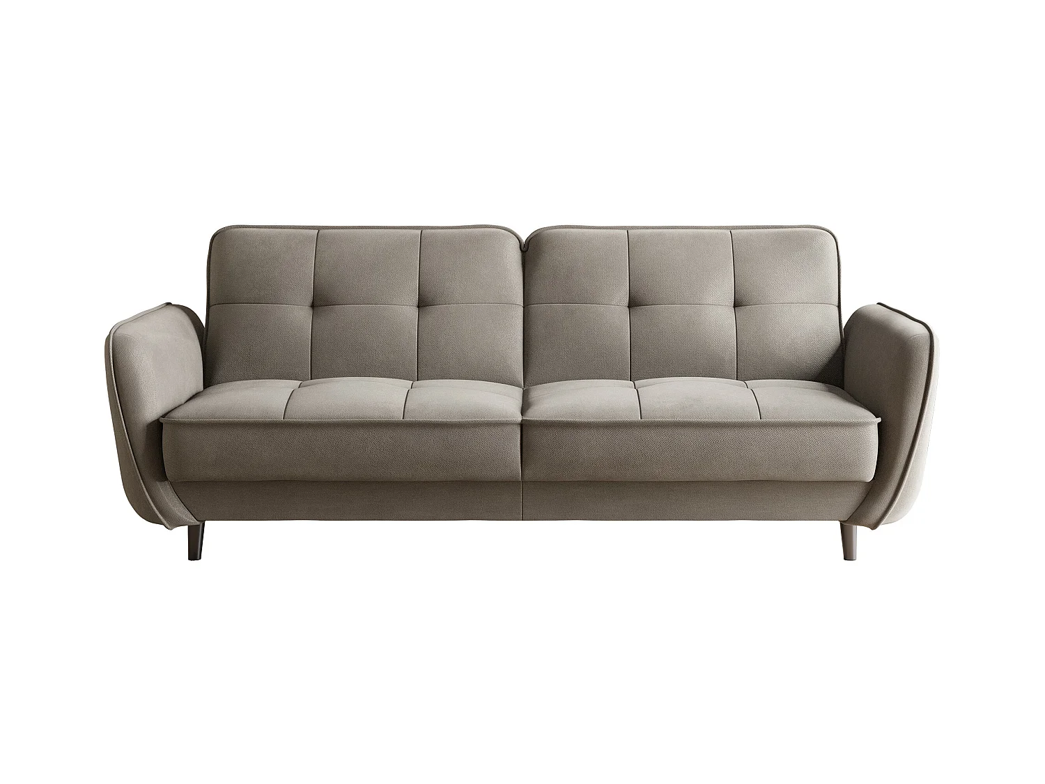 Canapé convertible 3 places velours beige capitonné et pieds bois noir Bizza 220cm