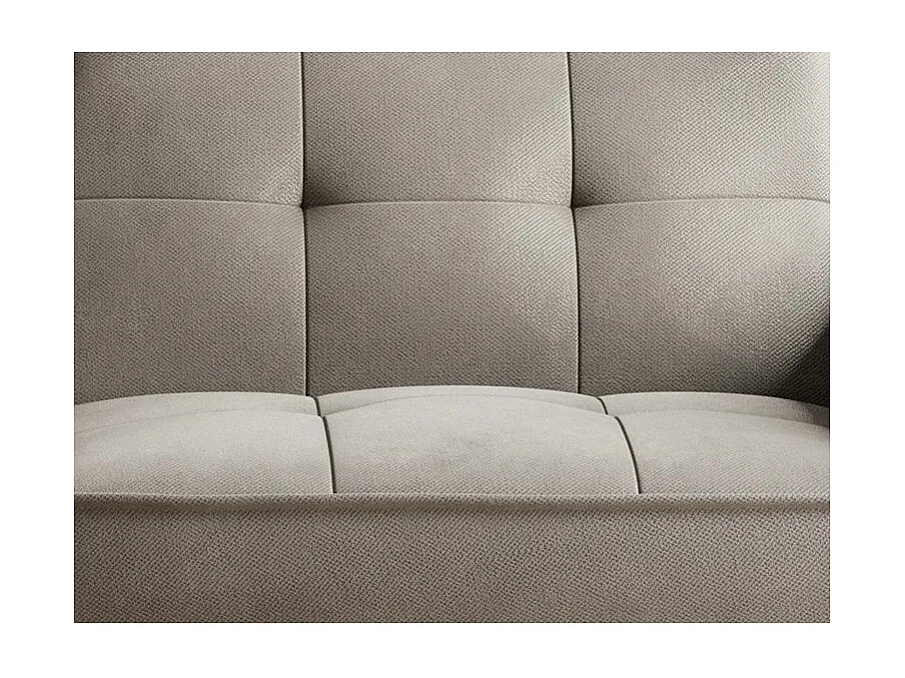 Canapé convertible 3 places velours beige capitonné et pieds bois noir Bizza 220cm