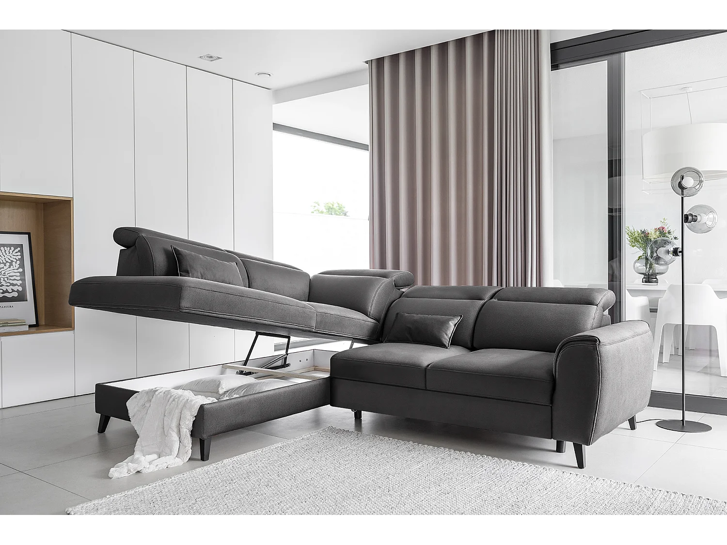 Canapé d'angle gauche convertible tissu gris anthracite Noblesse 255cm