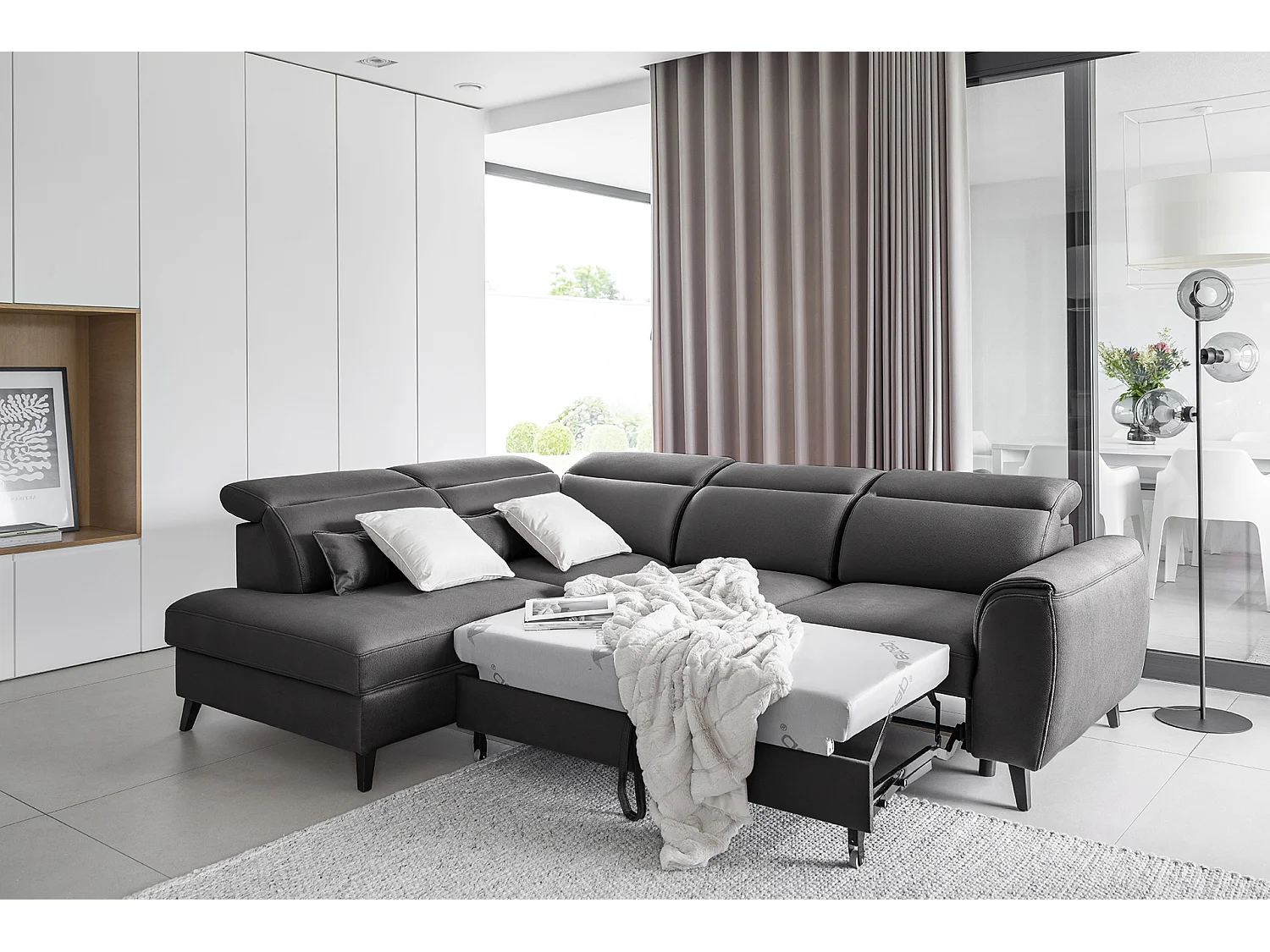 Canapé d'angle gauche convertible tissu gris anthracite Noblesse 255cm