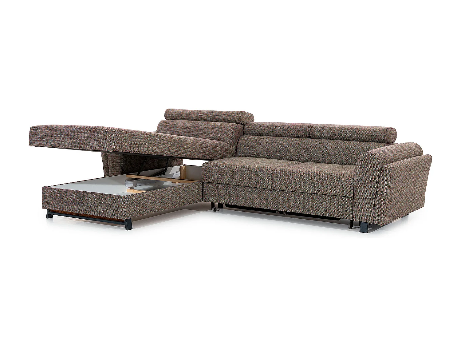 Canapé angle gauche convertible tissu jaune avec appuis-tête réglables Mazerali 300cm