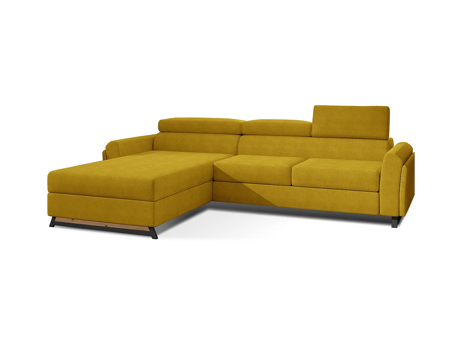 Canapé angle gauche convertible tissu jaune avec appuis-tête réglables Mazerali 300cm