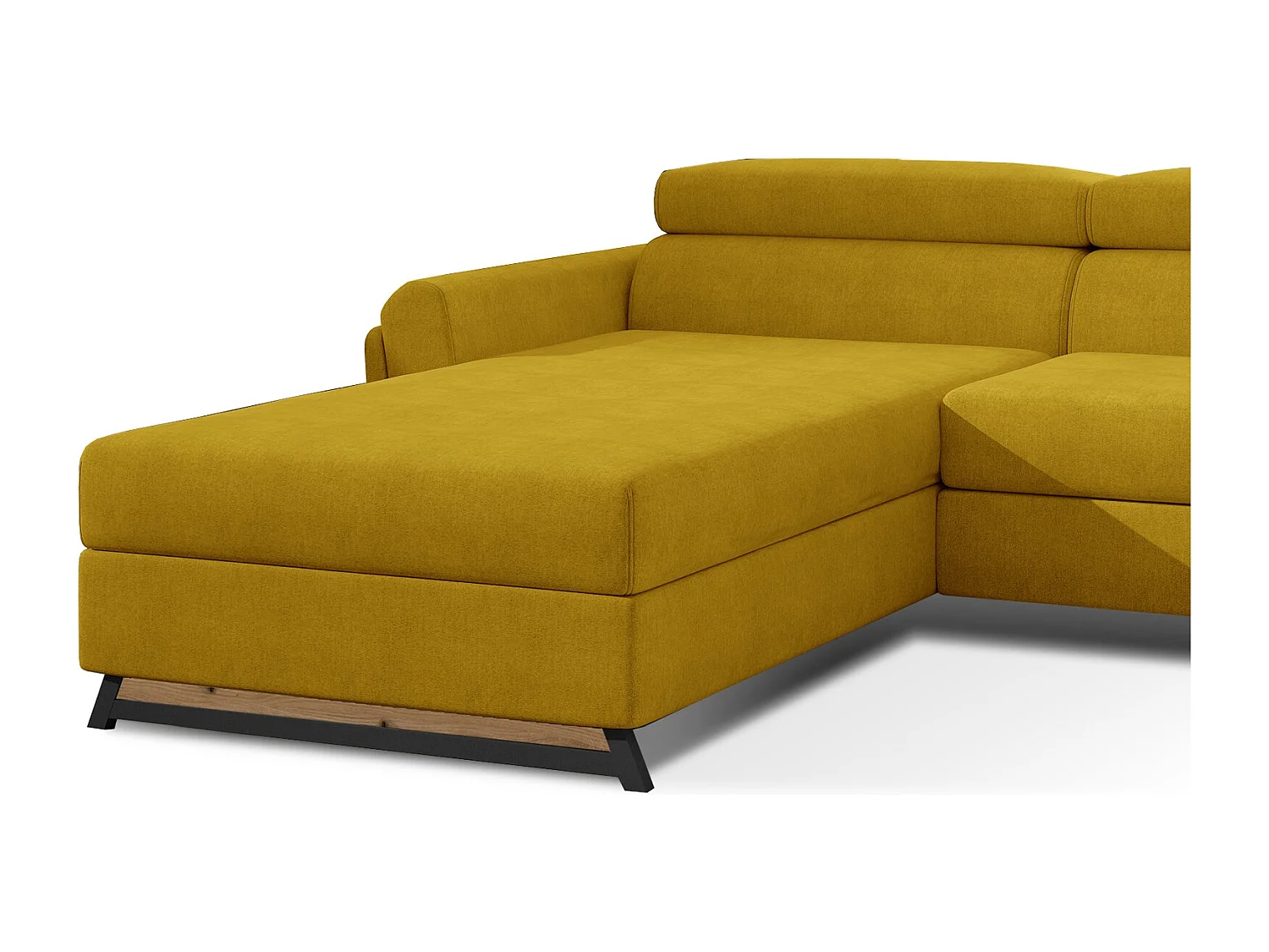 Canapé angle gauche convertible tissu jaune avec appuis-tête réglables Mazerali 300cm