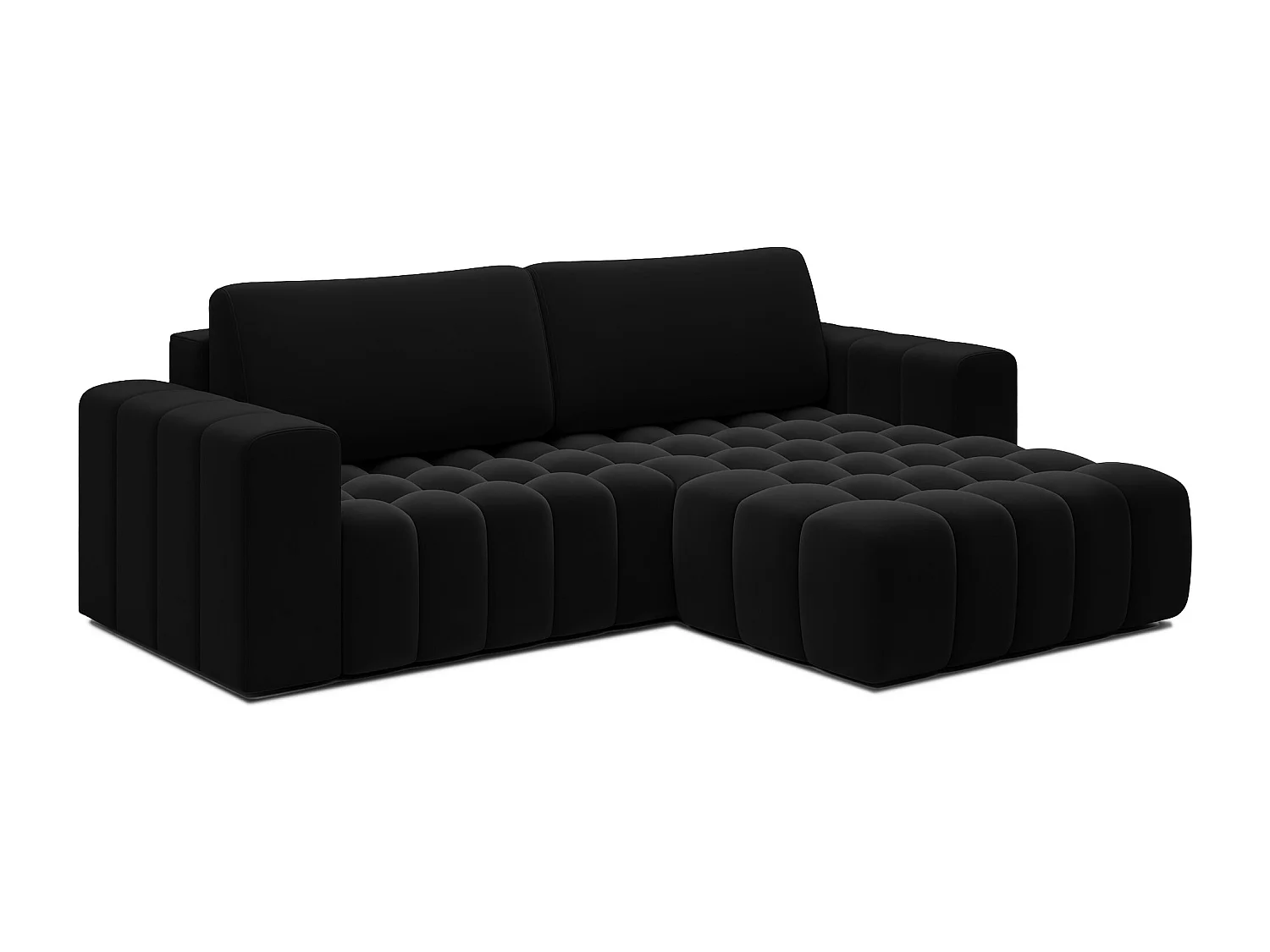 Canapé d’angle tissu capitonné BOZEN – Convertible et rangement-Noir-angle droit