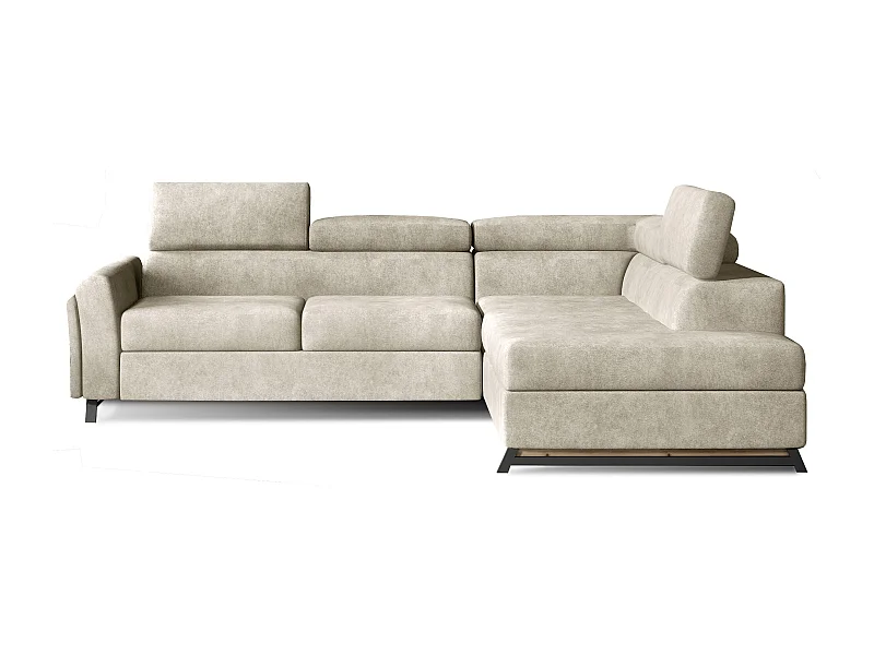Canapé angle droit convertible tissu beige avec têtières réglables Nikos 265cm