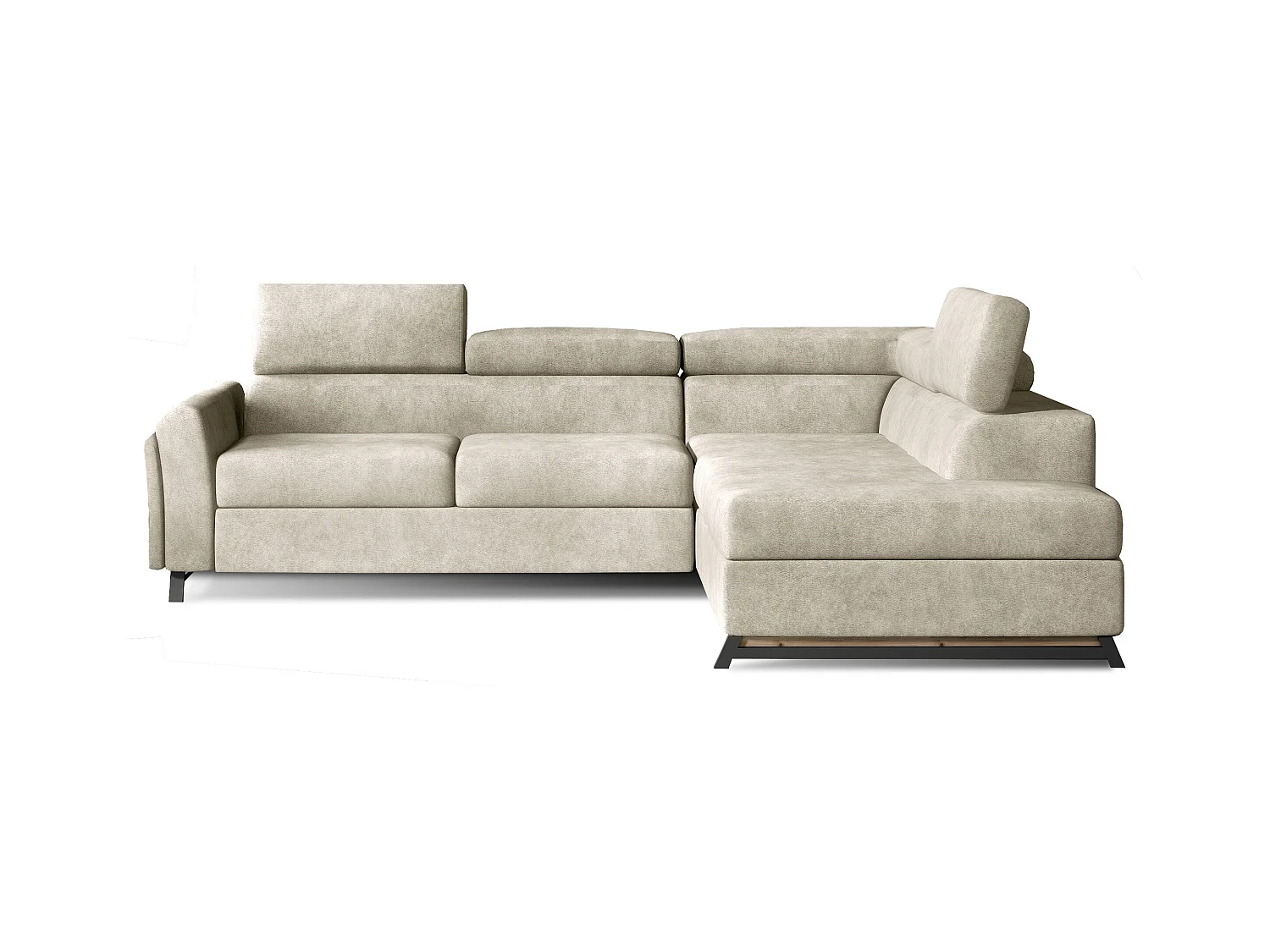 Canapé angle droit convertible tissu beige avec têtières réglables Nikos 265cm