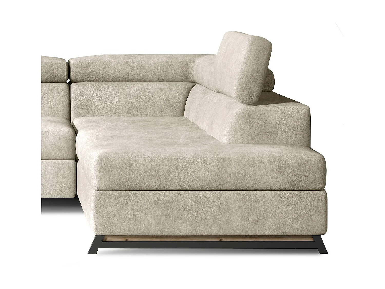 Canapé angle droit convertible tissu beige avec têtières réglables Nikos 265cm