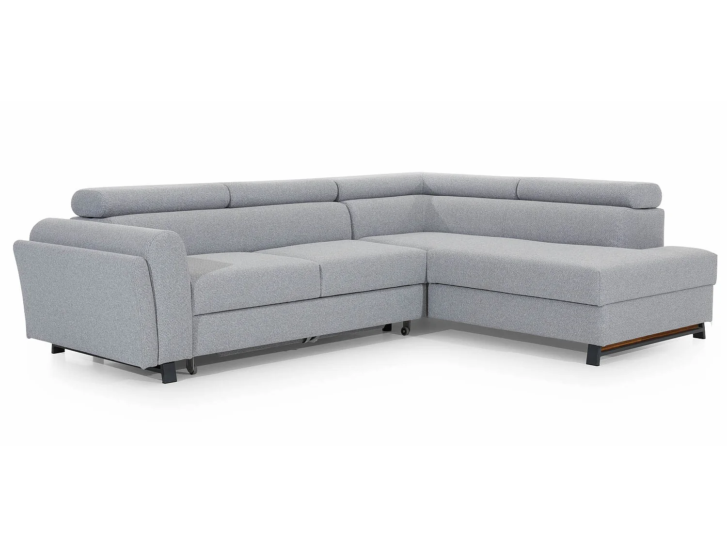 Canapé angle droit convertible tissu beige avec têtières réglables Nikos 265cm