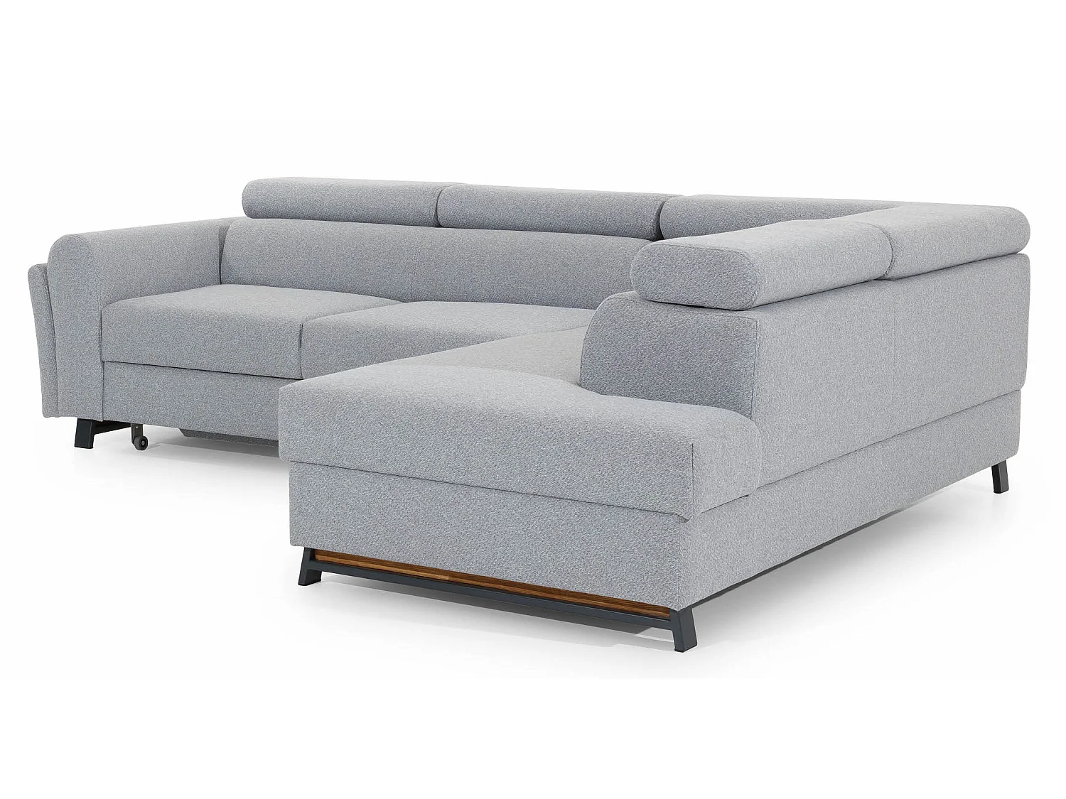 Canapé angle droit convertible tissu beige avec têtières réglables Nikos 265cm