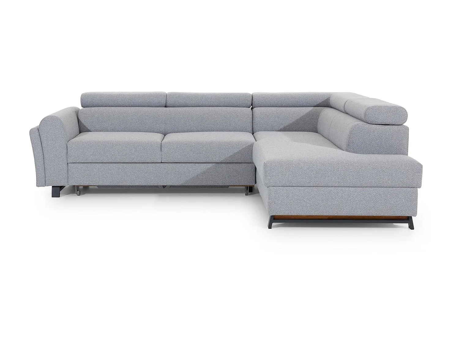 Canapé angle droit convertible tissu beige avec têtières réglables Nikos 265cm