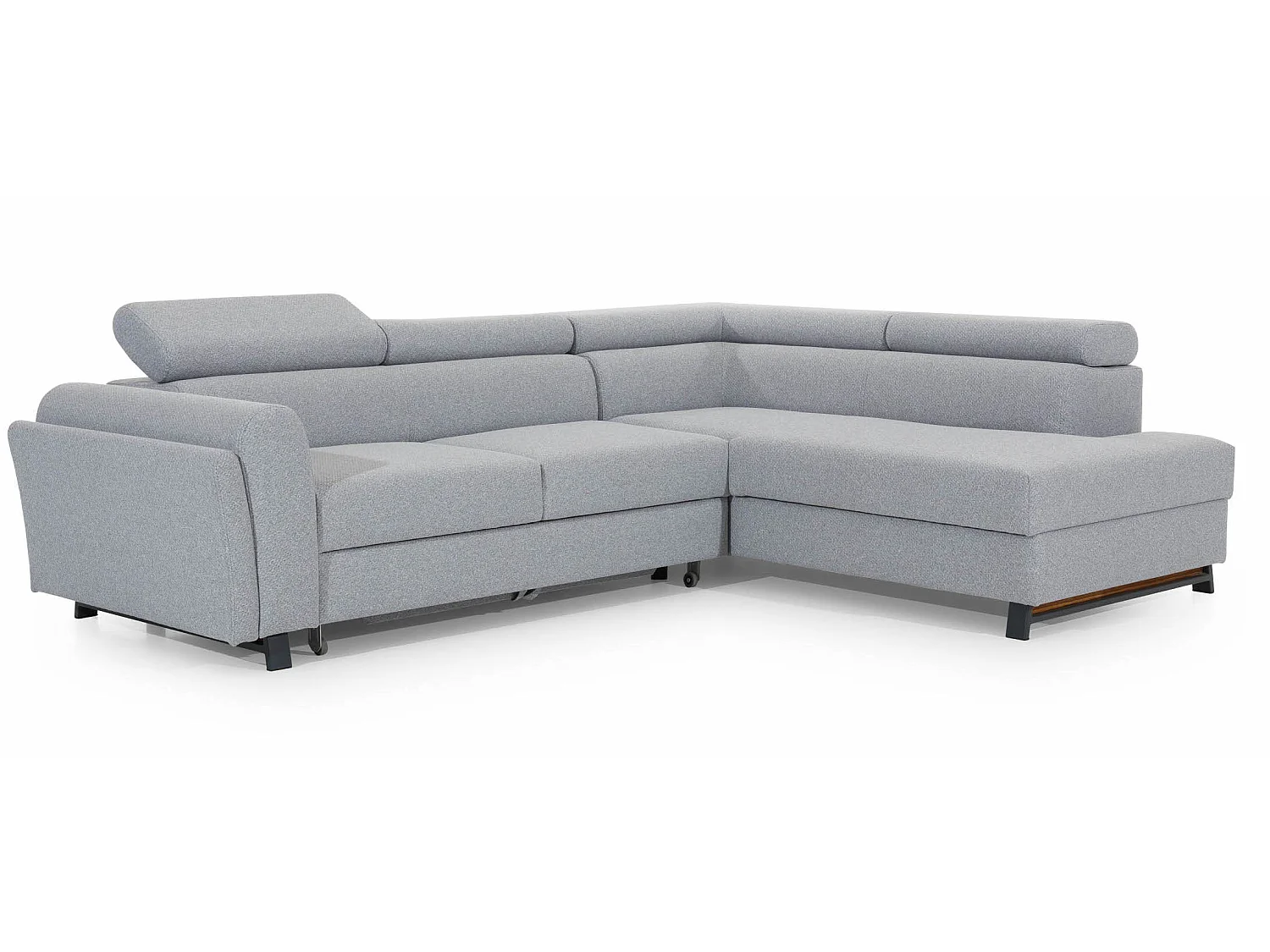 Canapé angle droit convertible tissu beige avec têtières réglables Nikos 265cm