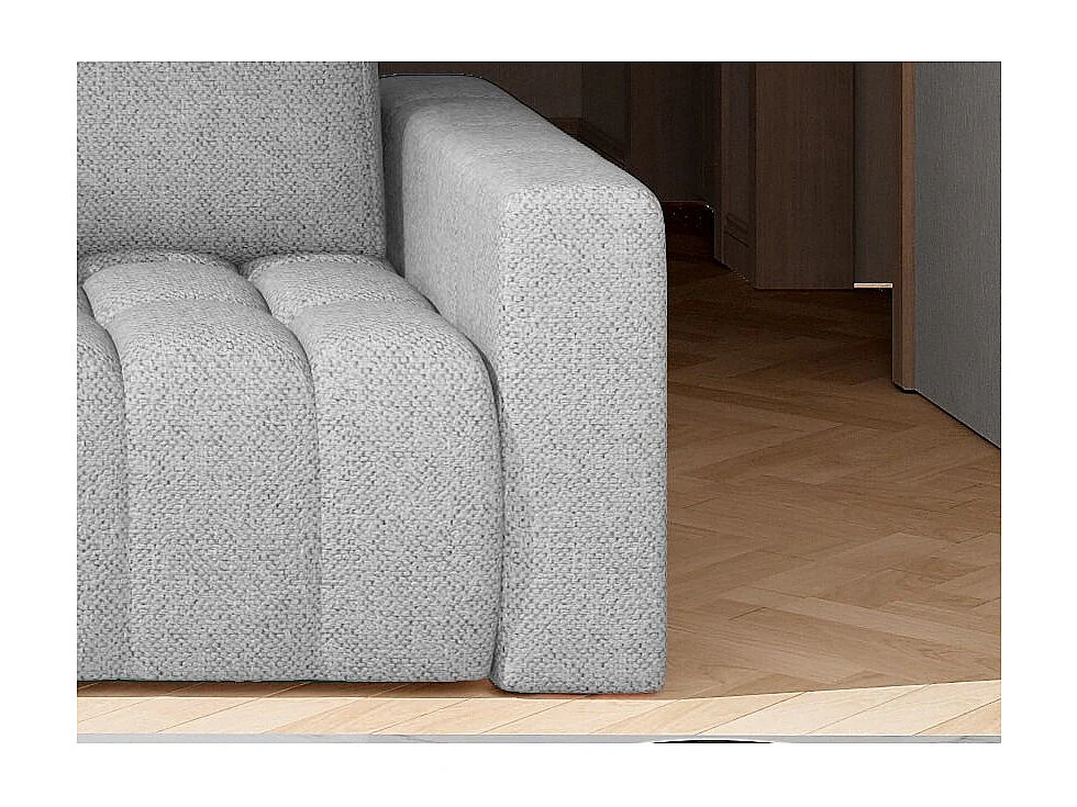 Canapé convertible 3 places tissu gris clair avec coffre de rangement Larko 245cm