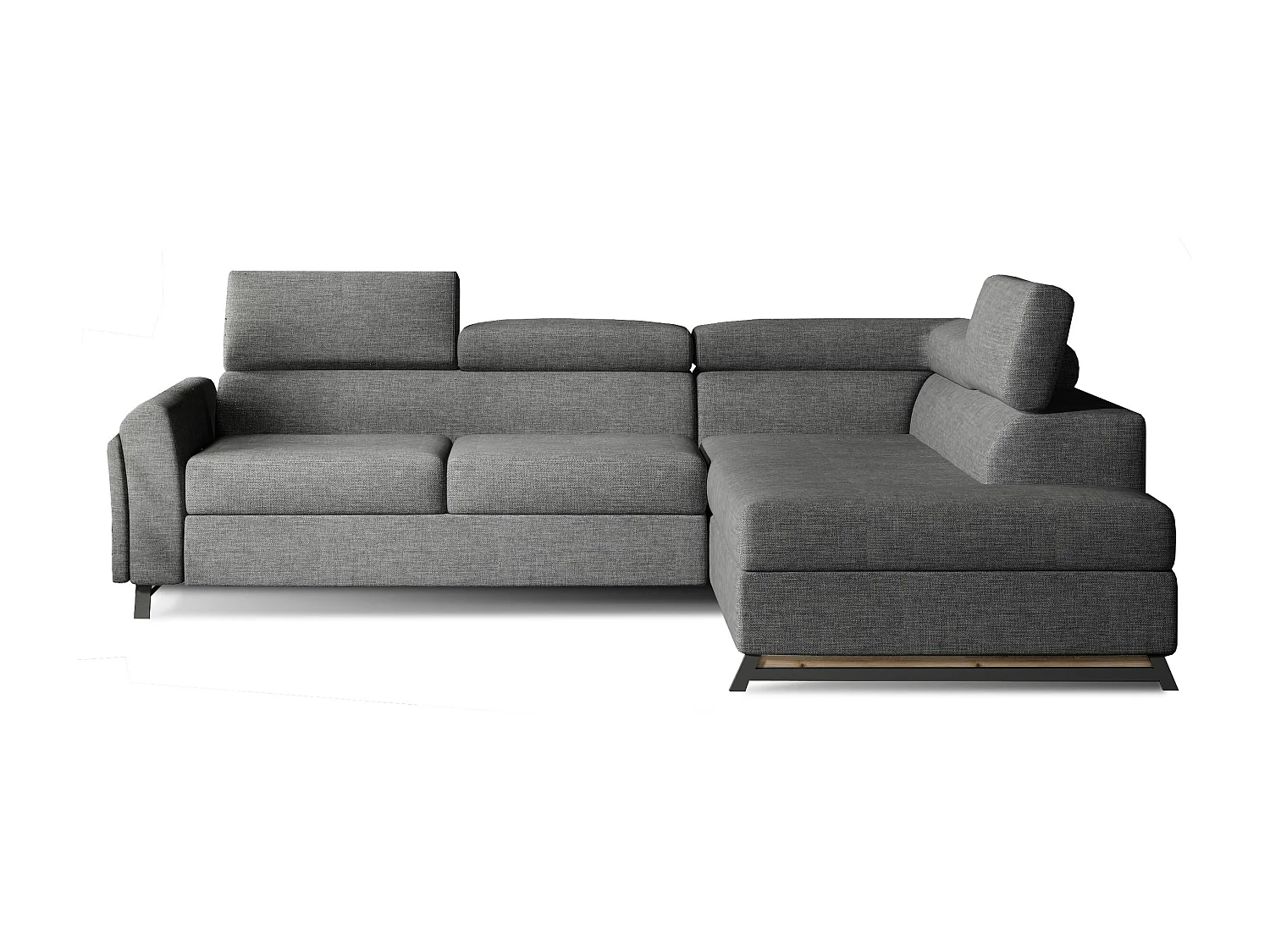 Canapé angle droit convertible tissu gris foncé avec têtières réglables Nikos 265cm