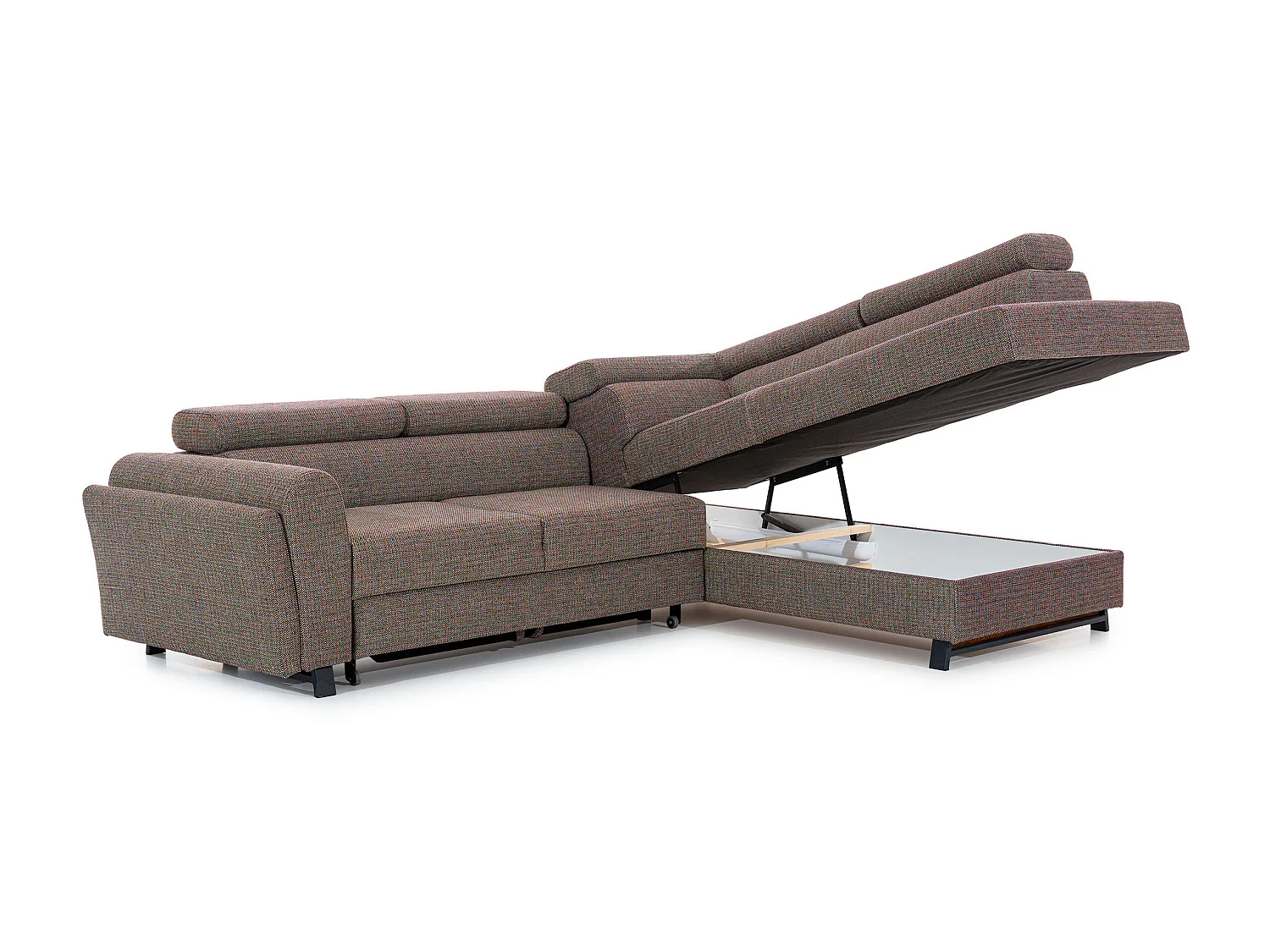 Canapé angle droit convertible tissu gris foncé avec têtières réglables Nikos 265cm