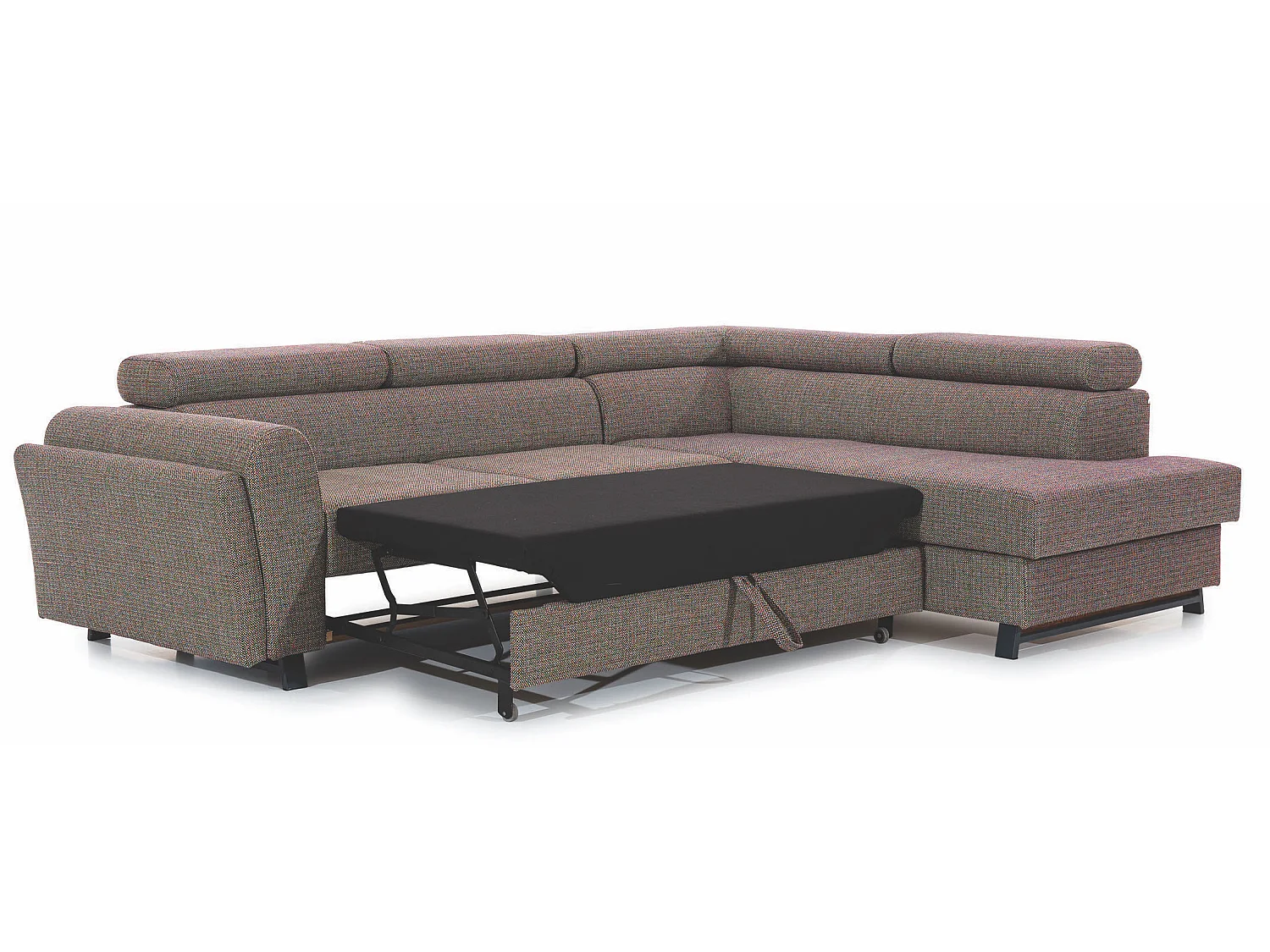 Canapé angle droit convertible tissu gris foncé avec têtières réglables Nikos 265cm