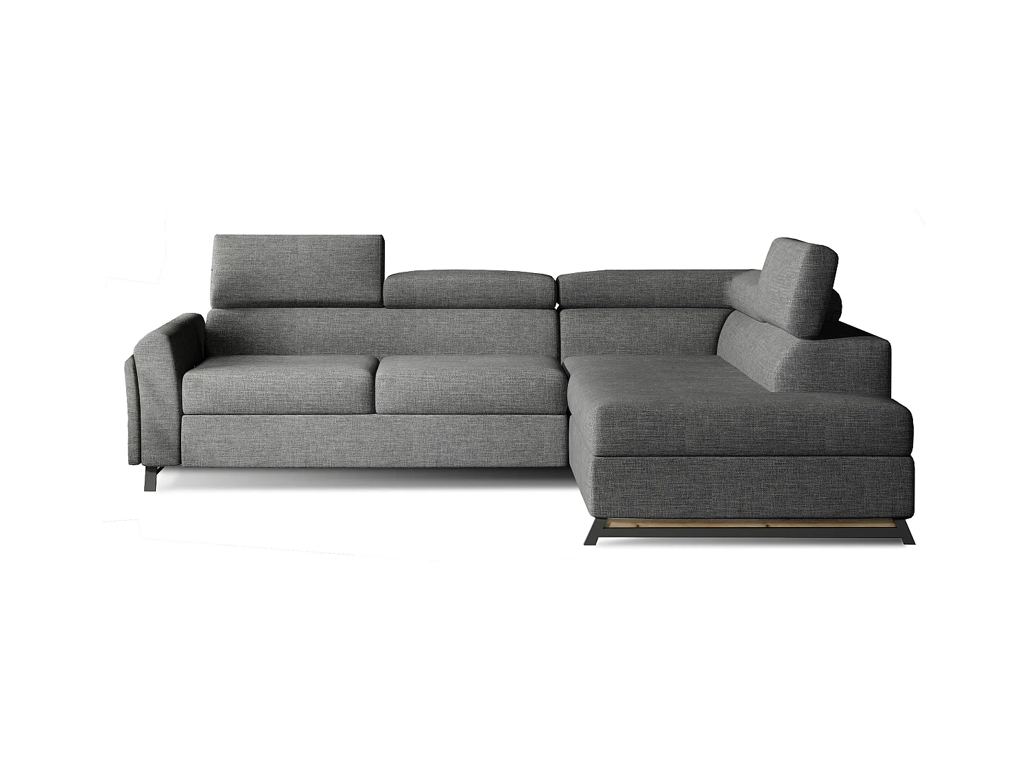 Canapé angle droit convertible tissu gris foncé avec têtières réglables Nikos 265cm