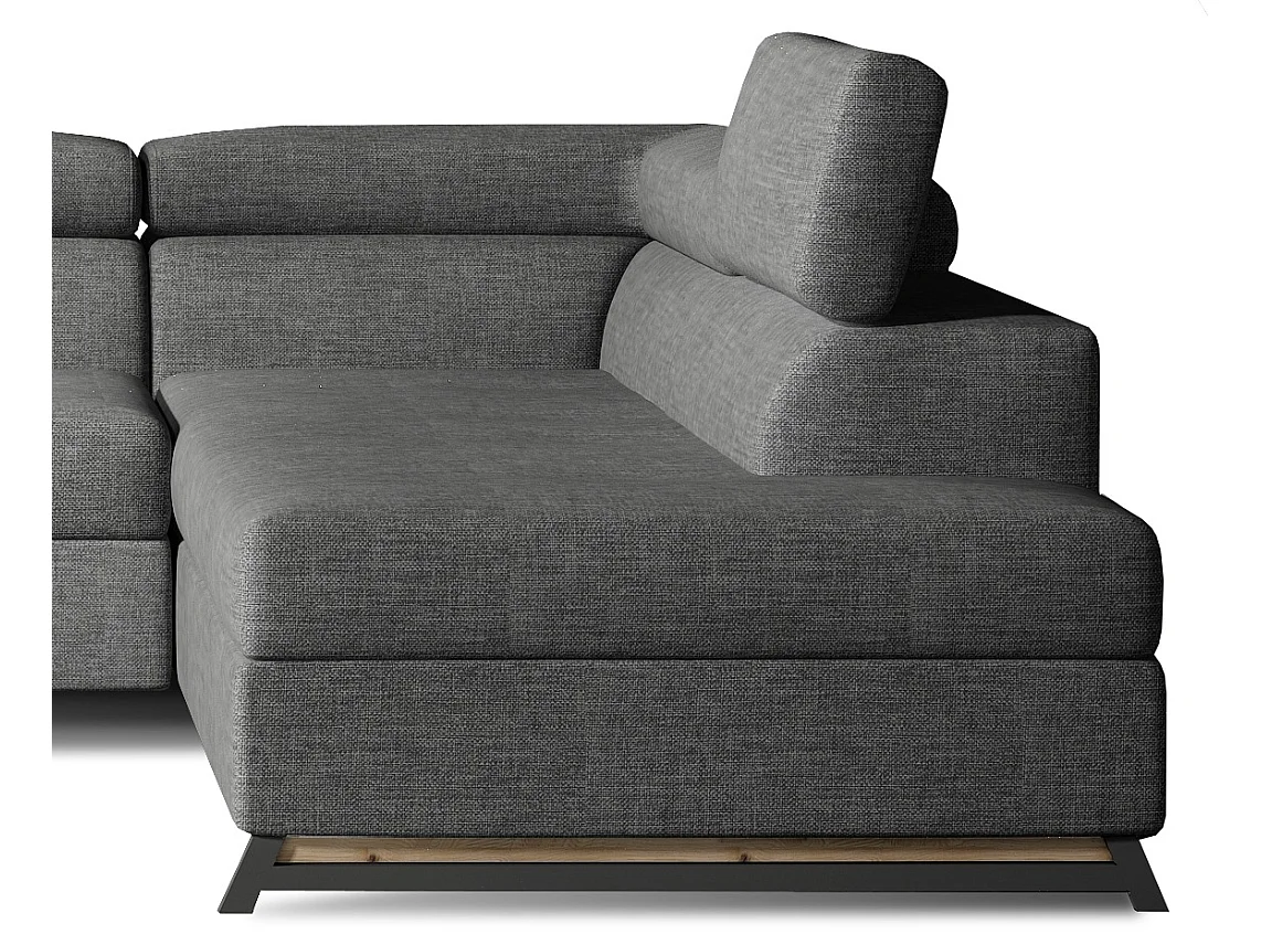 Canapé angle droit convertible tissu gris foncé avec têtières réglables Nikos 265cm