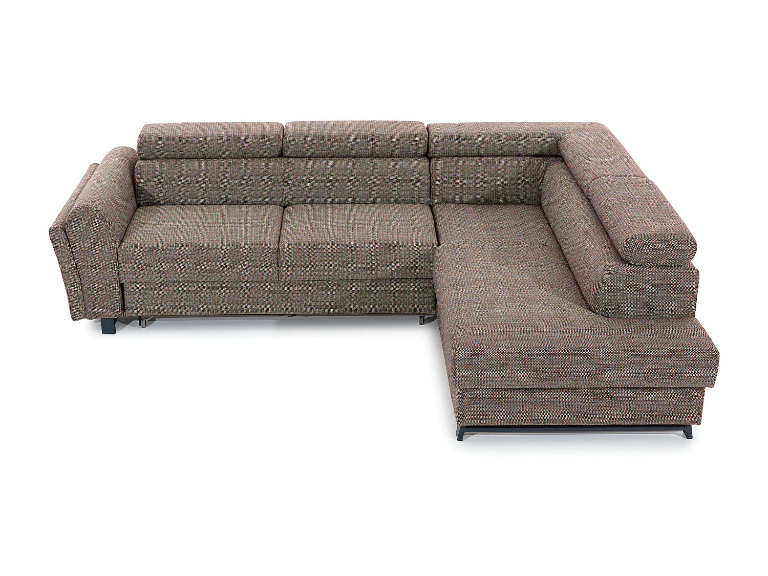 Canapé angle droit convertible tissu gris foncé avec têtières réglables Nikos 265cm