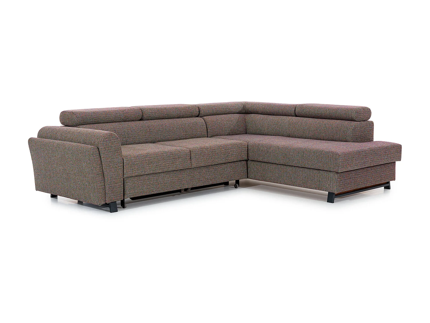 Canapé angle droit convertible tissu gris foncé avec têtières réglables Nikos 265cm