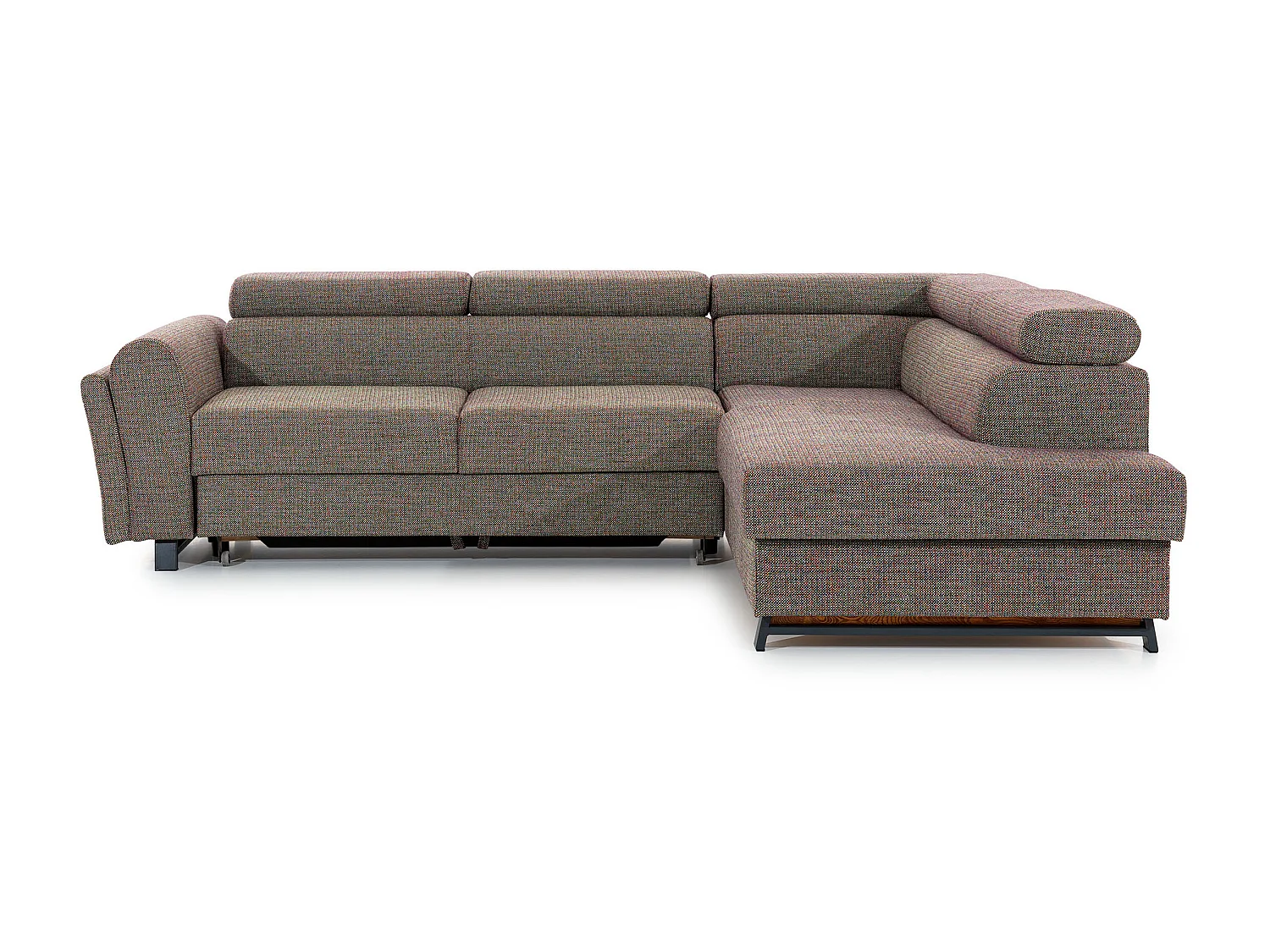 Canapé angle droit convertible tissu gris foncé avec têtières réglables Nikos 265cm