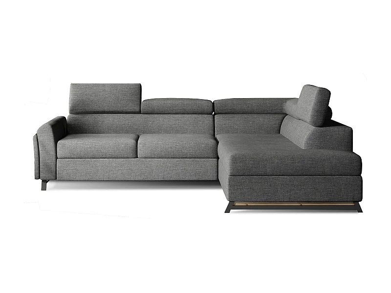 Canapé angle droit convertible tissu gris foncé avec têtières réglables Nikos 265cm