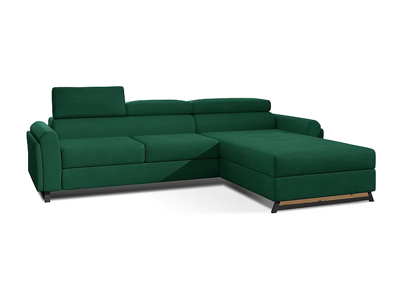 Canapé angle droit convertible velours vert bouteille avec appuis-tête réglables Mazerali 300cm