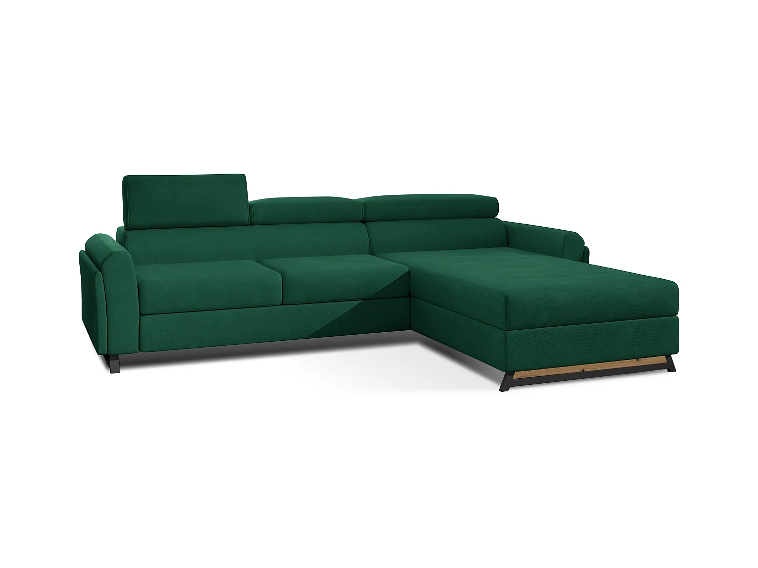 Canapé angle droit convertible velours vert bouteille avec appuis-tête réglables Mazerali 300cm