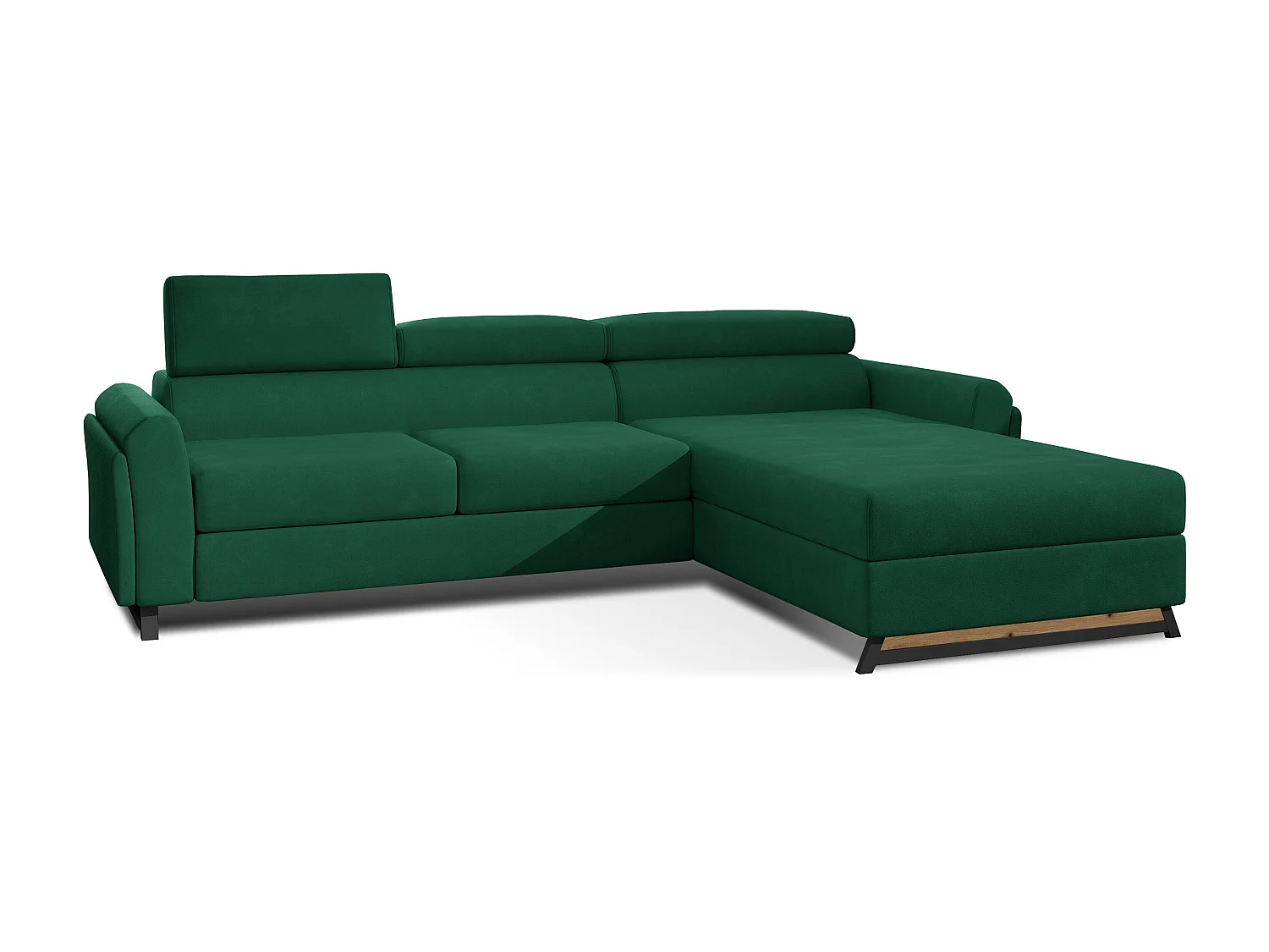 Canapé angle droit convertible velours vert bouteille avec appuis-tête réglables Mazerali 300cm