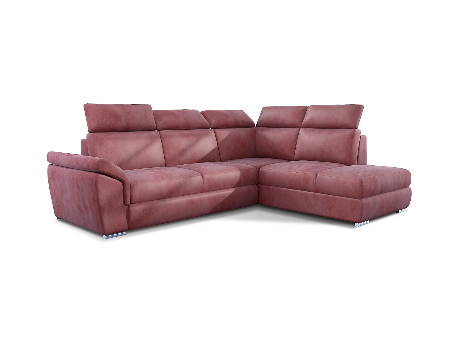 Canapé angle droit convertible velours rose foncé avec appuis-tête réglables Kepita 260cm