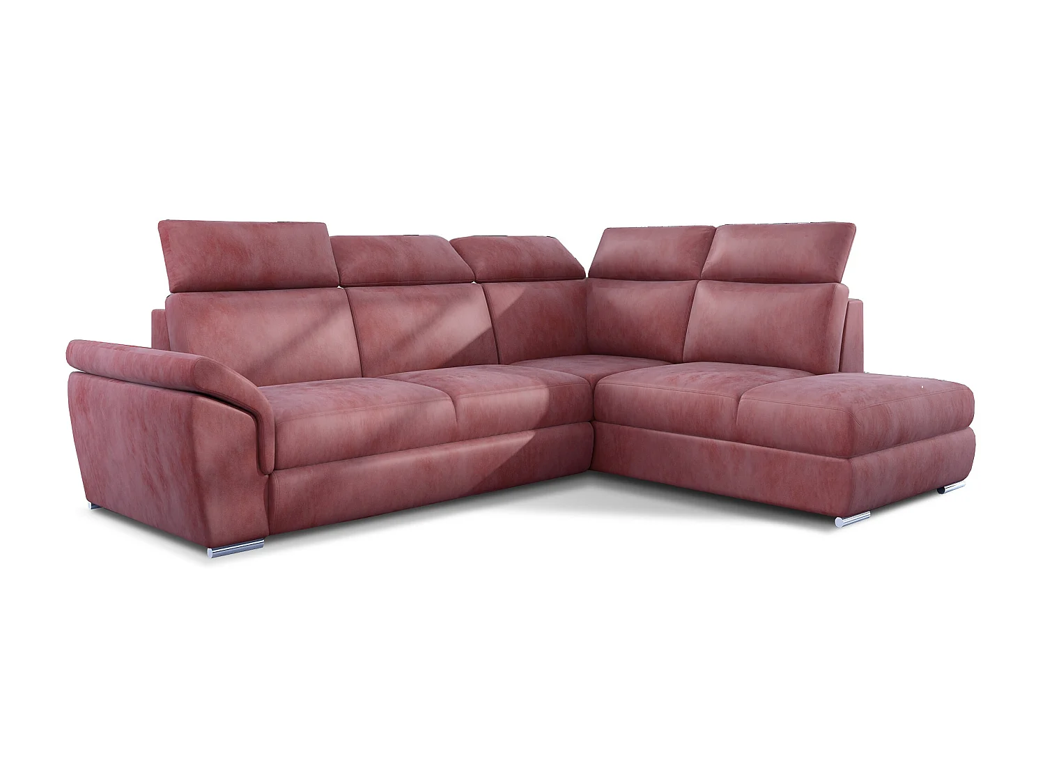 Canapé angle droit convertible velours rose foncé avec appuis-tête réglables Kepita 260cm