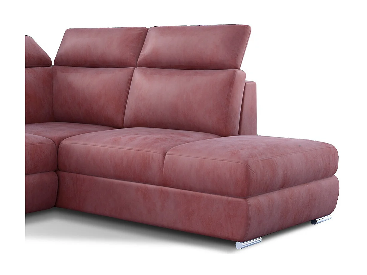 Canapé angle droit convertible velours rose foncé avec appuis-tête réglables Kepita 260cm