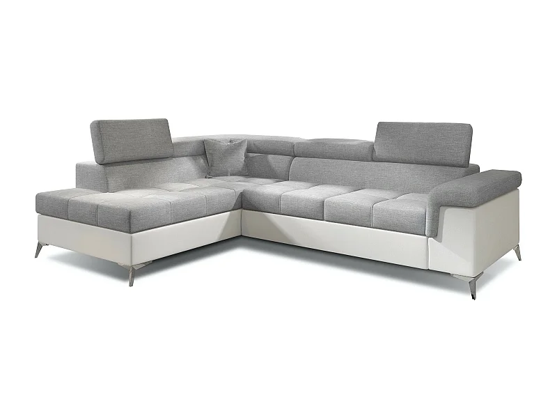 Canapé d'angle gauche convertible tissu gris clair et simili blanc Marido 275cm