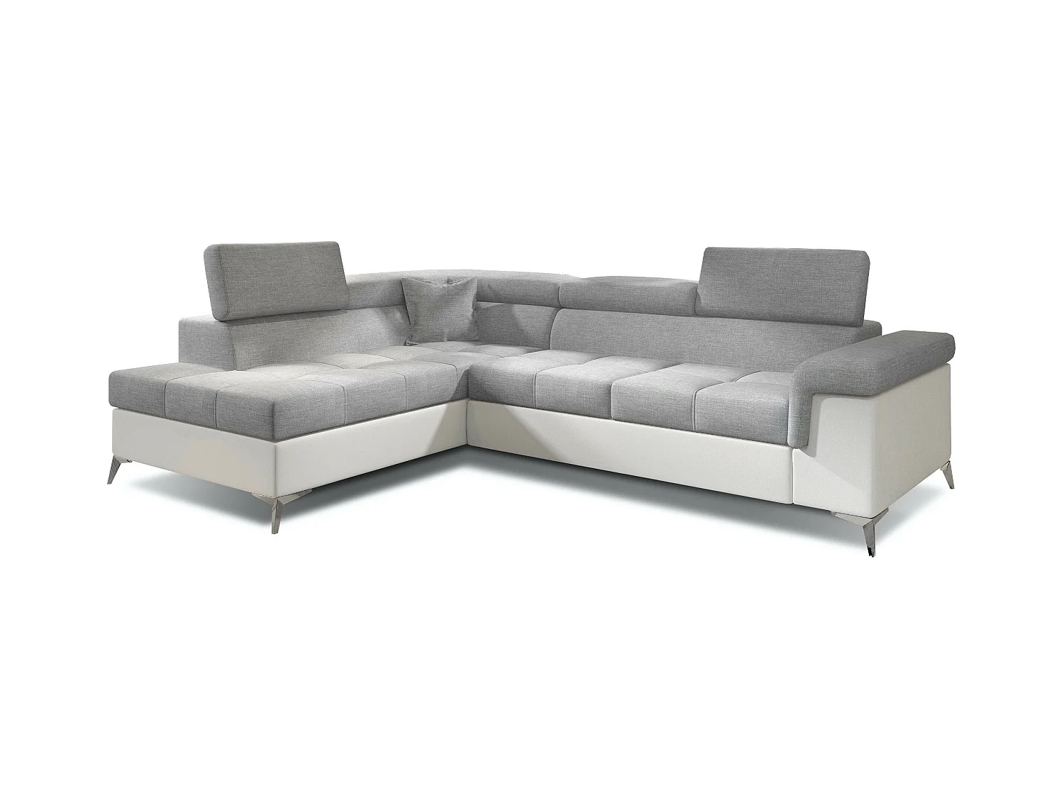Canapé d'angle gauche convertible tissu gris clair et simili blanc Marido 275cm