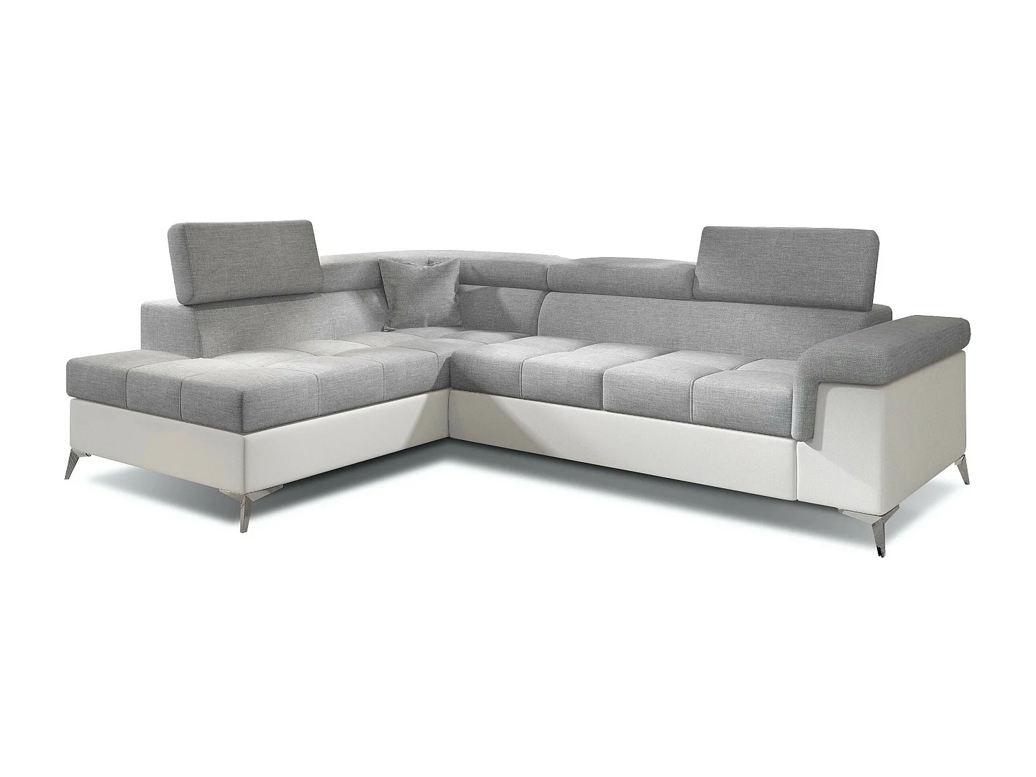 Canapé d'angle gauche convertible tissu gris clair et simili blanc Marido 275cm