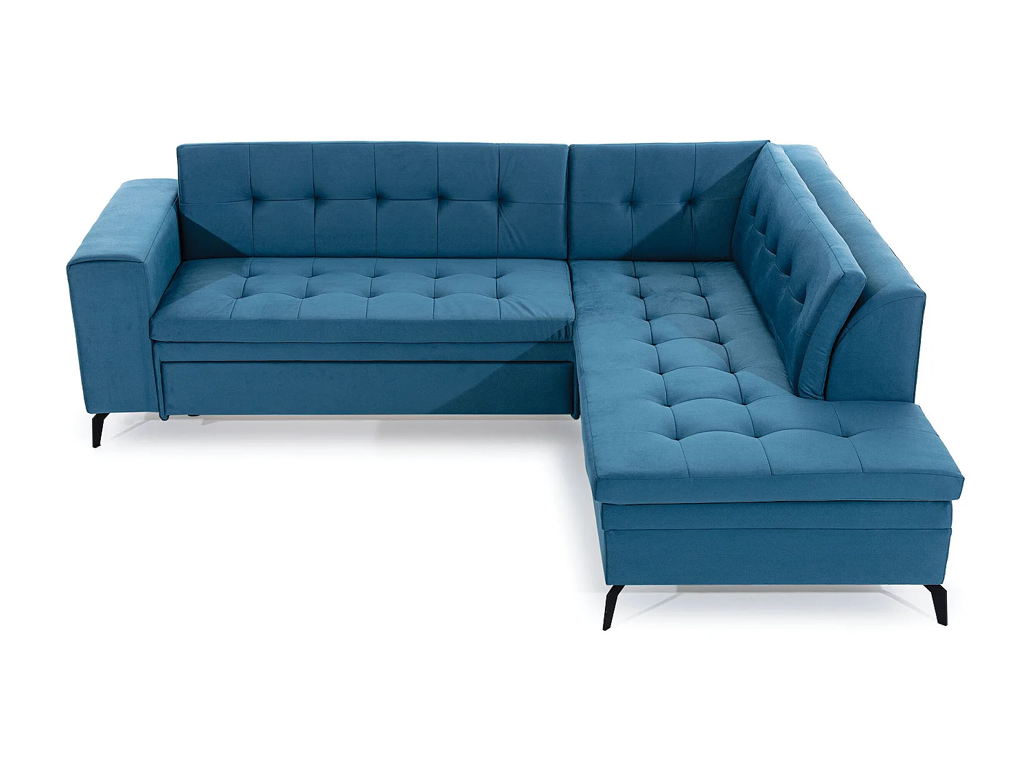 Canapé convertible capitonné angle droit tissu doux brillant gris clair Larry 260cm