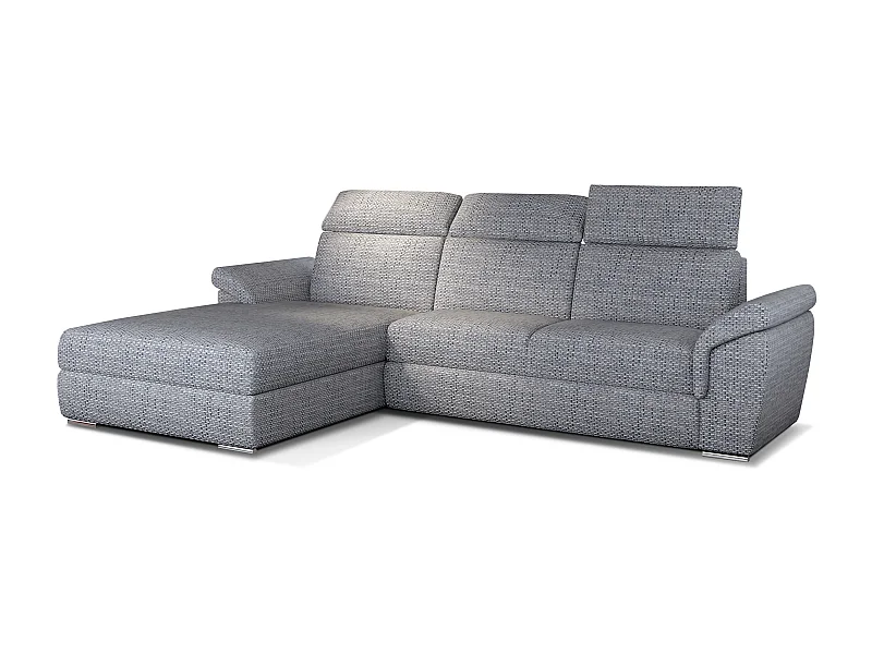 Canapé convertible d'angle gauche tissu gris clair chiné têtières réglables Suzy 272cm