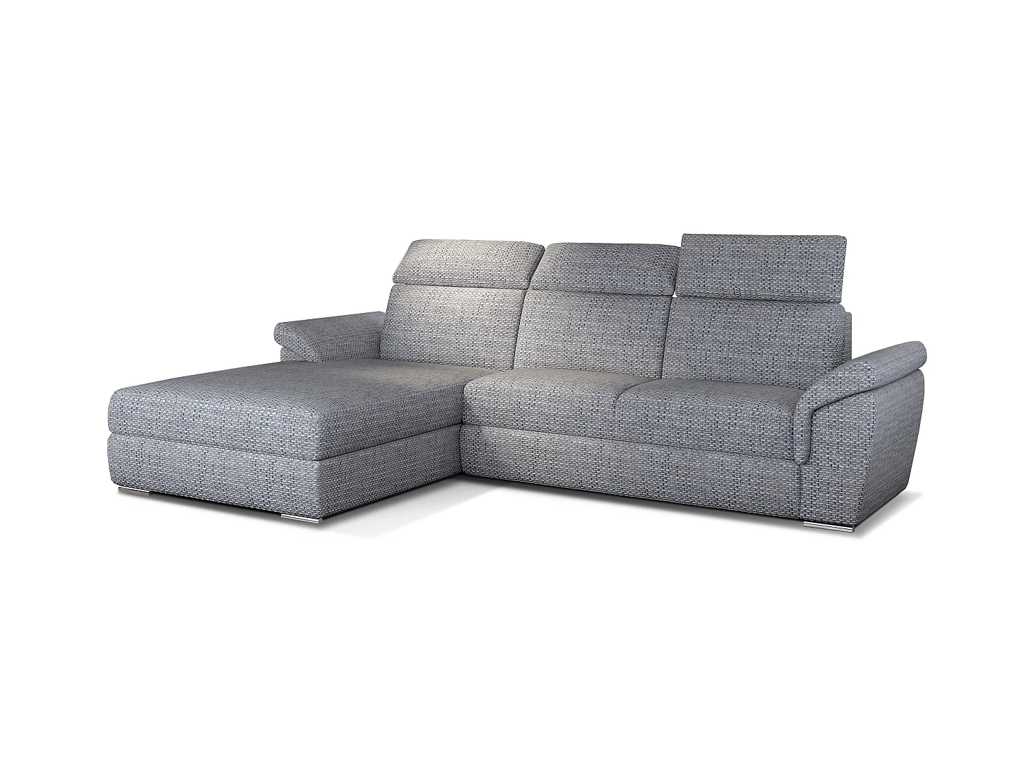 Canapé convertible d'angle gauche tissu gris clair chiné têtières réglables Suzy 272cm