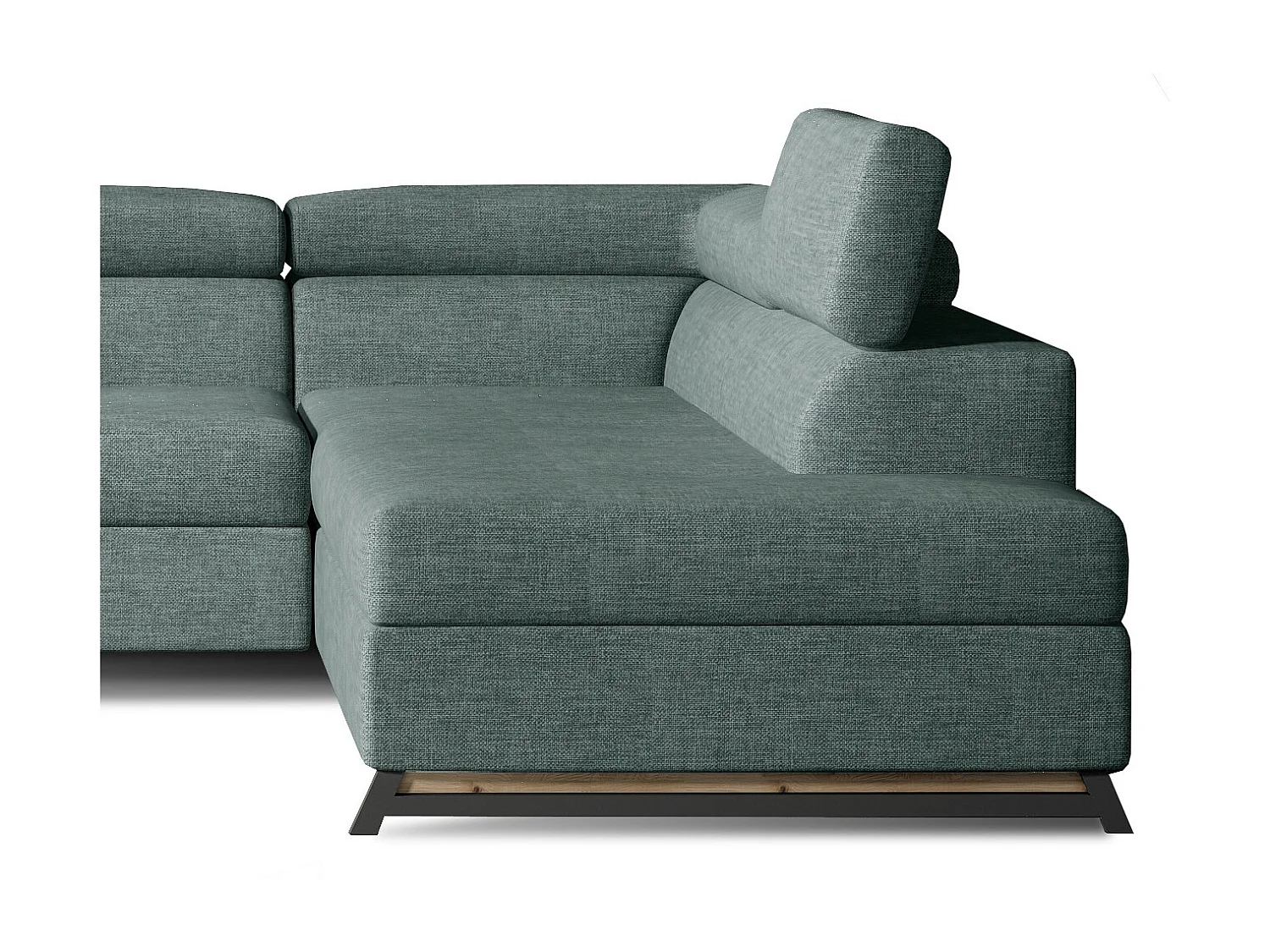 Canapé angle droit convertible tissu vert d'eau avec têtières réglables Nikos 265cm